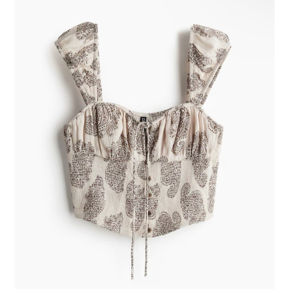 H&M Boho Paisley Cottagecore‎ Corset Smocked Crop Top Medium NWT